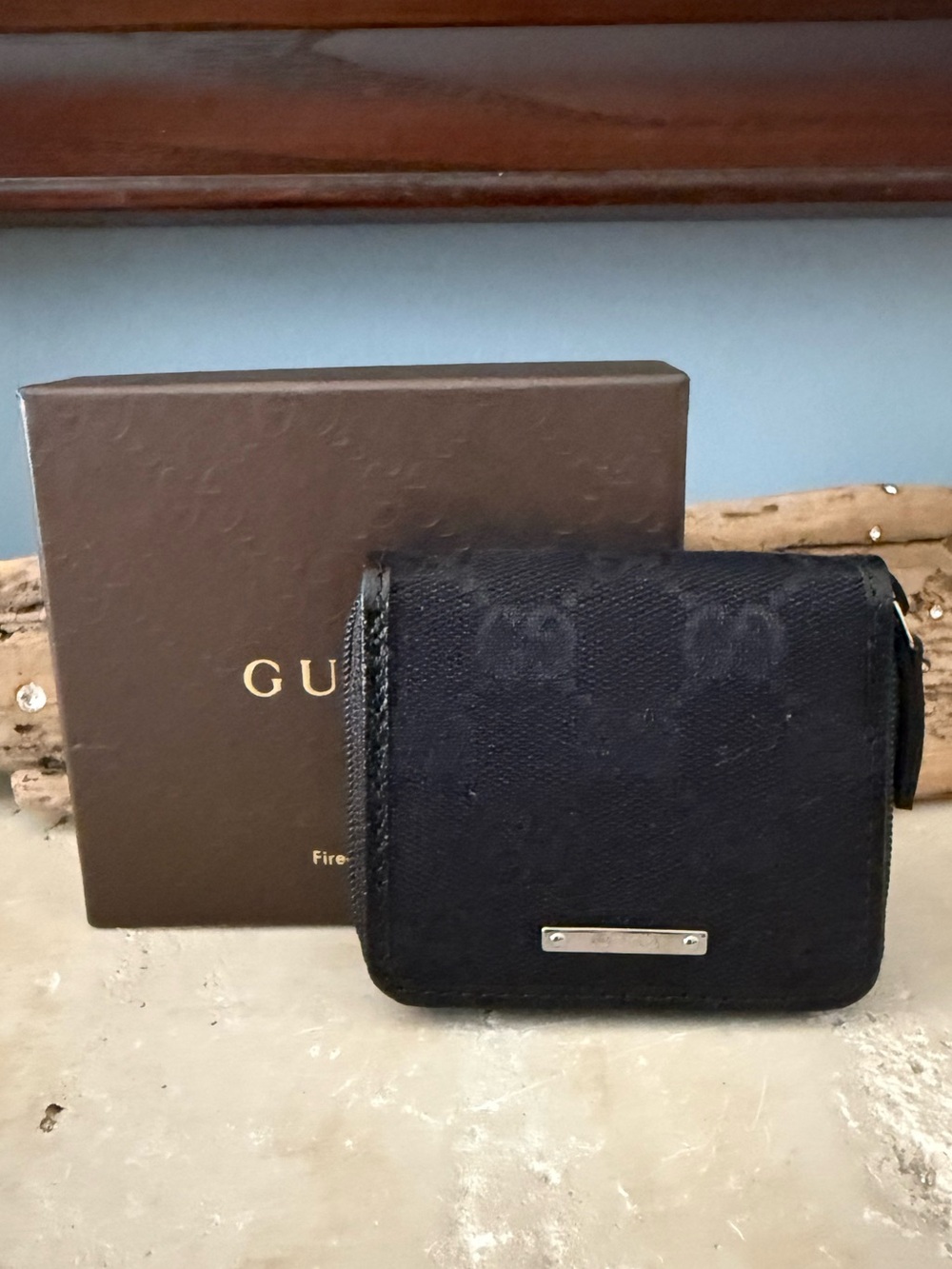 Gucci Black Monogram Zip Around Coin Purse